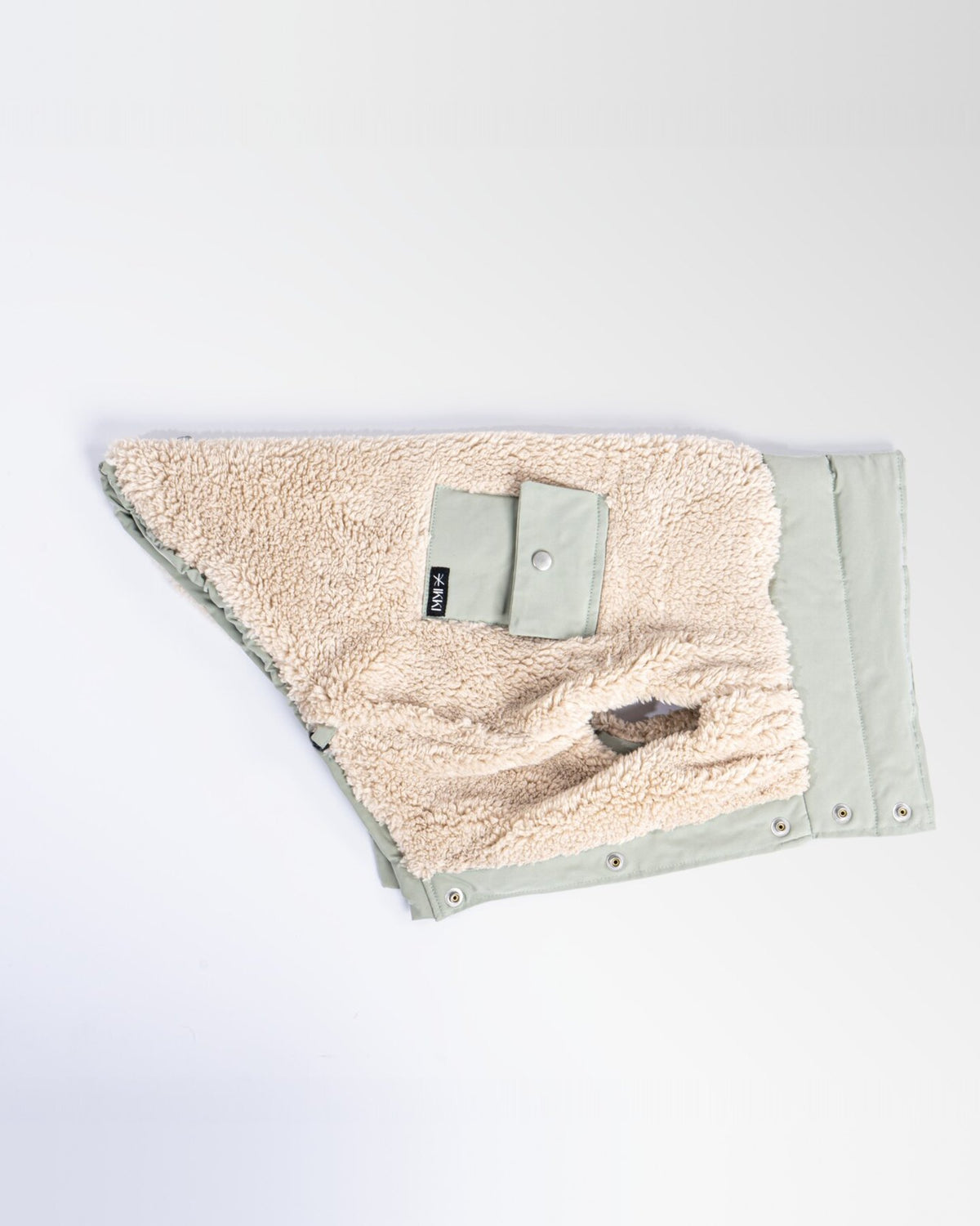 Bianca Vest in Mint, laid flat, sherpa side