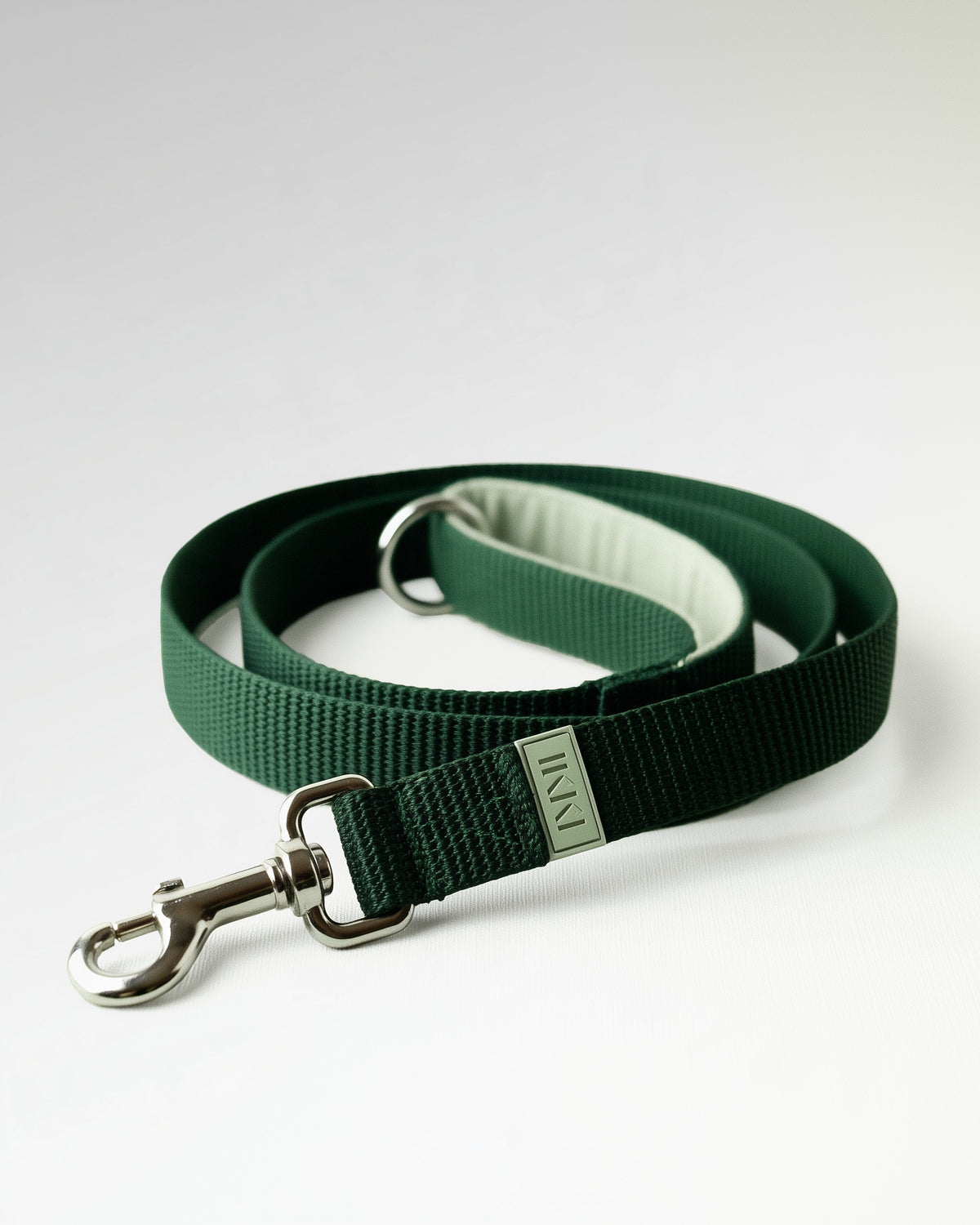 Noah Leash in Mint + Bottle Green, coiled