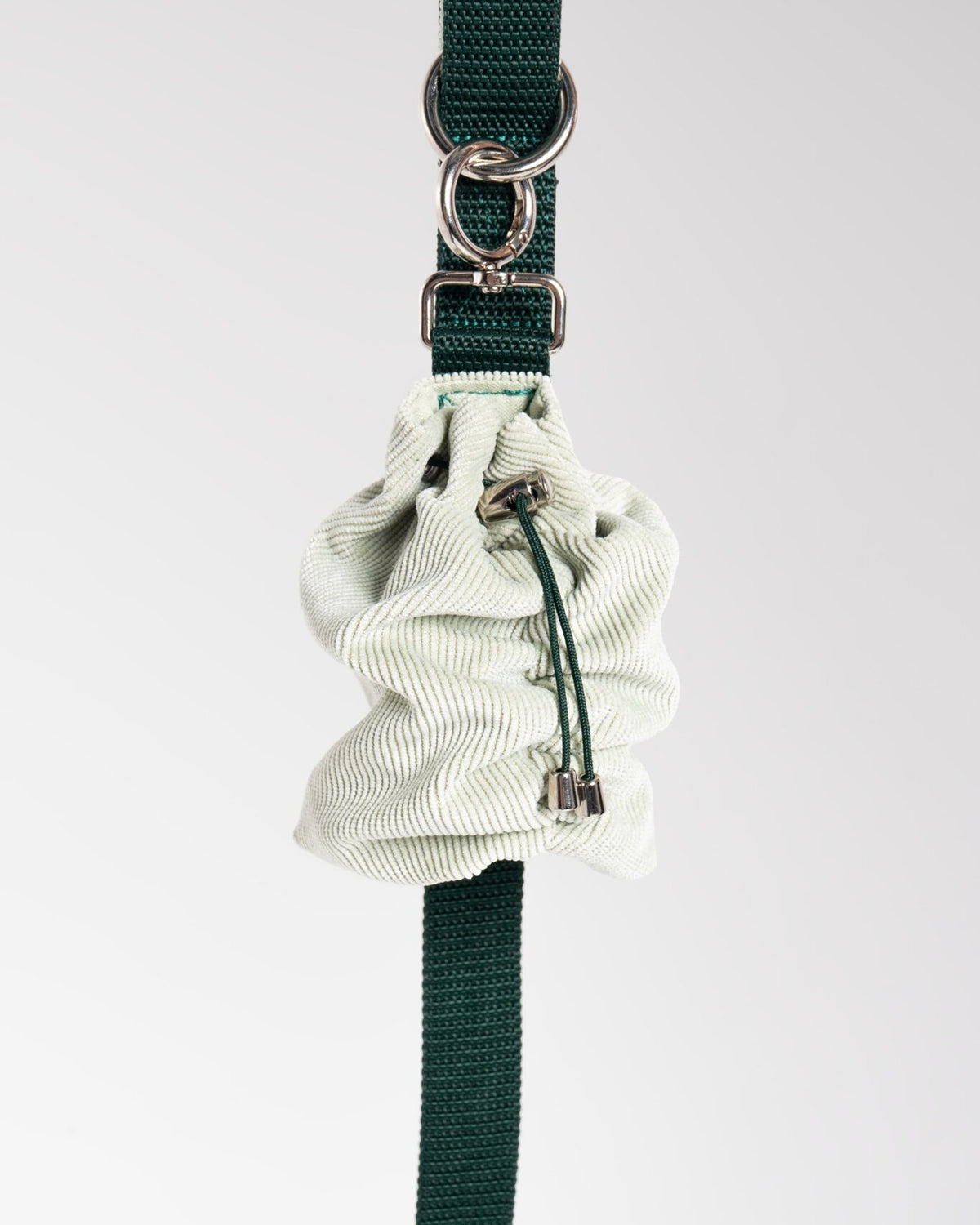 Noah Pouch in Mint + Bottle Green, close-up detail