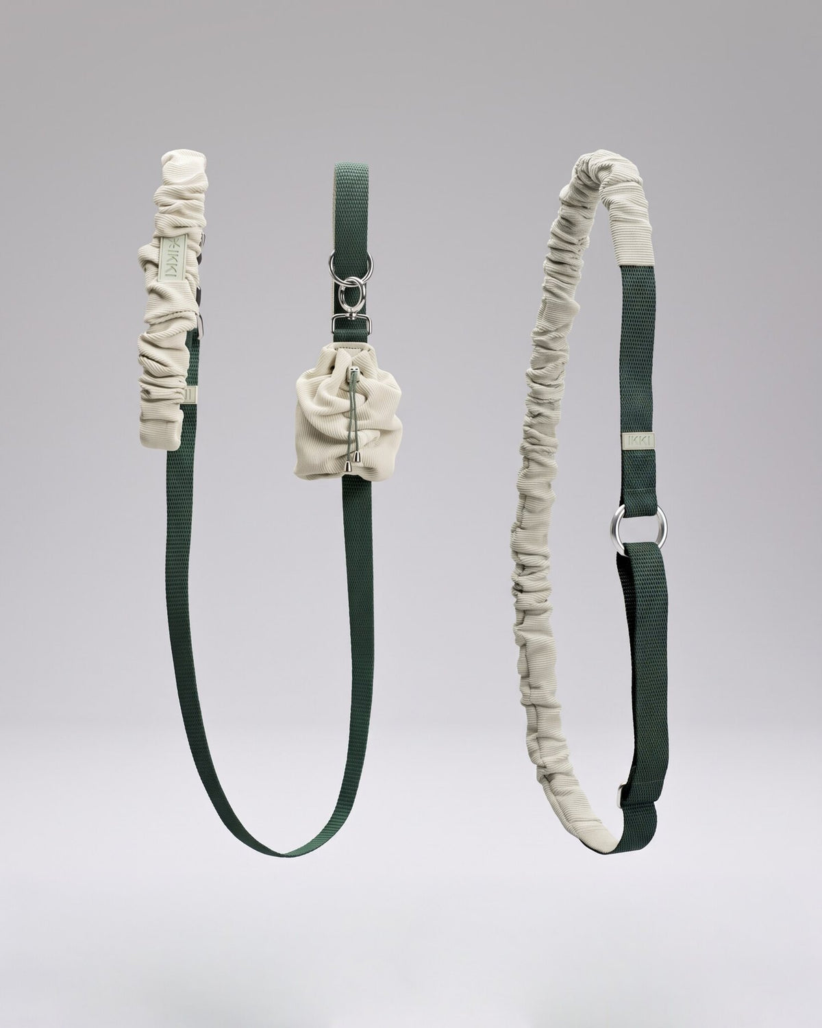 Noah Set in Mint + Bottle Green: leash, pouch and body strap